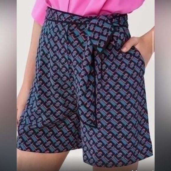 Diane Von Furstenberg Pants - DVF Pasha 3D Chain Block Silk Shorts